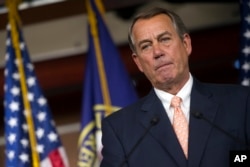 Speaker of the House John Boehner, R-Ohio, speaks with reporters on Capitol Hill in Washington, July 9, 2015.