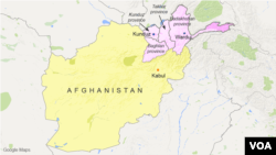 Peta Afghanistan dan distrik Warduj. 