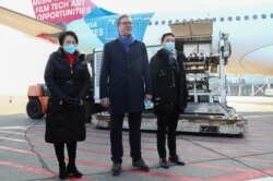 Serbian President Aleksandar Vucic is seen upon the arrival of one million doses of Sinopharm's China National Biotec Group (CNBG) vaccines for the coronavirus disease (COVID-19) on January 16, 2021. REUTERS/Marko Djurica