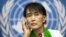 Burmese pro-democracy leader Aung San Sui Kyi attends a news conference after addressing the 101st session of the International Labor Conference of the International Labor Organization at the United Nations European headquarters in Geneva, June 14, 2012.