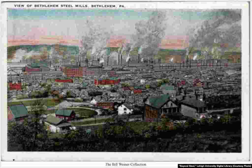 View of Bethlehem Steel plant with south Bethlehem in foreground, Bethlehem, Pennsylvania, sometime between 1915-1930.