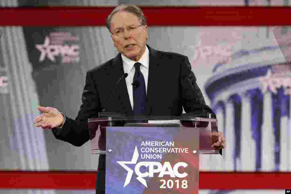 Wayne La Pierre, le vice-président de la NRA, à la conférence d&#39;Action Politique Conservatrice (CPAC), à National Harbor dans le Maryland, le 22 février 2018.&nbsp;