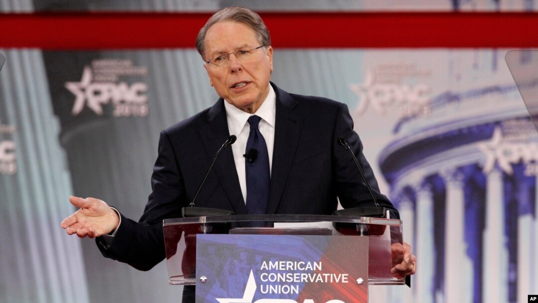 FILE - National Rifle Association Executive Vice President and CEO Wayne LaPierre, speaks at the Conservative Political Action Conference (CPAC), at National Harbor, Maryland, Feb. 22, 2018.