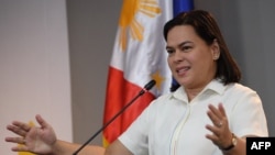 FILE - Philippine Vice President Sara Duterte speaks during a press conference at her office in Manila on December 11, 2024.