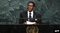 테오도로 오비앙 은게마 적도기니 대통령이 지난해 9월 뉴욕 유엔본부에서 열린 제72차 유엔총회에서 기조연설을 하고 있다.
