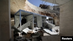 A view shows the damage at a hospital in a rebel-held town of Atareb in northwestern Syria, March 21, 2021.
