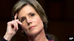 FILE - Deputy Attorney General Sally Quillian Yates listens while testifying on Capitol Hill in Washington, Oct. 19, 2015.