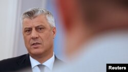 Kosovo's President Hashim Thaci speaks during an interview with Reuters in his office in Pristina, Kosovo, Feb. 13, 2018. 