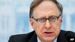 FILE - NATO Deputy Secretary-General Alexander Vershbow speaks during a media conference in Vilnius, Lithuania, March 24, 2016.