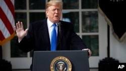President Donald Trump speaks during an event in the Rose Garden at the White House to declare a national emergency in order to build a wall along the southern border, Feb. 15, 2019, in Washington.