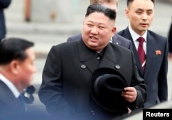 North Korean leader Kim Jong Un arrives at the railway station in the Russian far-eastern city of Vladivostok, Russia, April 24, 2019.