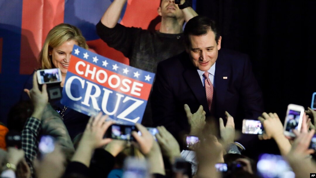 Kandidat capres dari Partai Republik Ted Cruz dari Texas di Des Moines, Iowa, 1 Februari 2016. 
