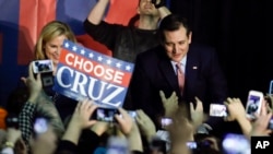 Kandidat capres dari Partai Republik Ted Cruz dari Texas di Des Moines, Iowa, 1 Februari 2016. 