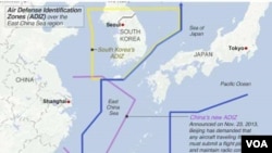 Air defense identification zones (ADIZ) for China, South Korea, Japan 