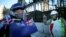 A pro-Brexit protester argues wth anti-Brexit campaigner Steve Bray outside the Houses of Parliament in London, Jan. 28, 2019.