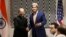 U.S. Secretary of State John Kerry shakes hands with Anil Madhav Dave, India's minister of environment, forest and climate change, before holding a bilateral meeting to promote U.S. climate and environmental goals at the Meeting of the Parties to the Montreal Protocol on the elimination of hydro fluorocarbons use in Rwanda's capital Kigali, Oct. 14, 2016. 