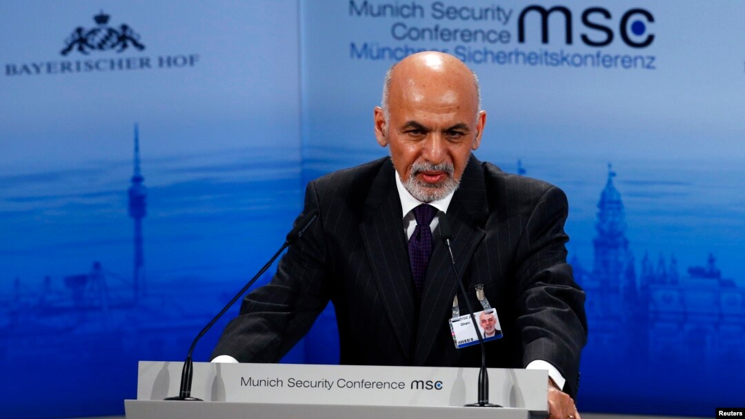 Afghan President Ashraf Ghani addresses the 51st Munich Security Conference at the Bayerischer Hof hotel in Munich, Feb. 8, 2015. 