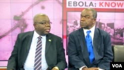 H.E. Bockari Stevens, Dubes Sierra Leone untuk AS dan Malonga Miatudila, pakar Ebola dalam diskusi terkait wabah Ebola di Washington DC (19/11).