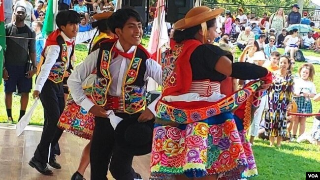 The vibrant folk dance company, Armonias Peruanas, meaning Peruvian Harmony, provided a sampling of dances from different regions in Peru. (Deborah Block/VOA)