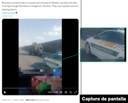 Zoom-in de un fotograma del video viral, el cual permite leer la inscripción en el vehículo policial.