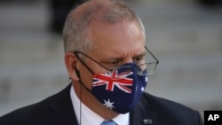 Thủ tướng Úc Scott Morrison, trong bức ảnh chụp ngày 15/6 tại Pháp, mới tuyên bố sẽ dỡ bỏ lệnh cám người Úc đi du lịch nước ngoài bắt đầu từ tháng sau.