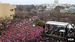 View of the Women's March on Washington from the roof of the Voice of America building in Washington, D.C. January 21, 2017 (B. Allen / VOA)