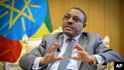 FILE - Ethiopia's Prime Minister Hailemariam Desalegn speaks to The Associated Press at his office in the capital Addis Ababa, Ethiopia, March 17, 2016.