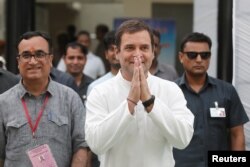 Rahul Gandhi, president of India's main opposition Congress party, leaves after casting his vote at a polling station in New Delhi, May 12, 2019.