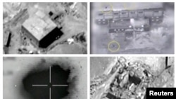 A combination image shows screen grabs taken from video material released March 21, 2018, which the Israeli military describes as an Israeli air strike on a suspected Syrian nuclear reactor site near Deir al-Zor.