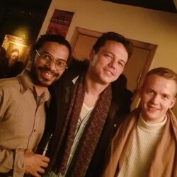 Olli Soikkeli with Rajiv Jayaweera, left, and Paul Sikivie, center, in a photo taken at Barbes, a bar and performance space in Brooklyn, N.Y., February 2019. (Courtesy photo)