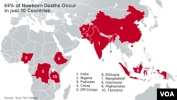 Top 10 countries for newborn deaths in 2013.