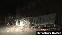 Damage from an earthquake in Cushing, Okla., is seen in this photo posted to Twitter by Kevin Stump.