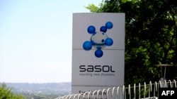 FILE: A picture taken on 9.22.2010 shows the logo of Sasol at its headquarters in Johannesburg.