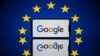 FILE - This picture taken on April 27, 2023, in Toulouse, France, shows a screen displaying the Google logo and the European flag.