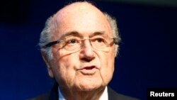 Presiden FIFA Sepp Blatter dalam sebuah konferensi pers di markas besar FIFA di Zurich, Swiss, 2 Juni 2015. 