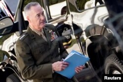 Chairman of the Joint Chiefs of Staff General Joseph Dunford leaves the White House after a meeting with U.S. President Donald Trump regarding Syria, in Washington, April 12, 2018.