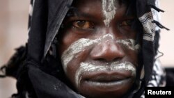 FILE - A member of the anti-balaka, a Christian militia, is pictured in the village of Zawa, Central African Republic.