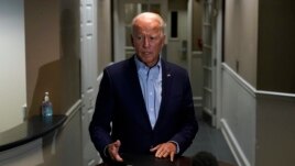 Democratic presidential candidate former Vice President Joe Biden speaks about the death of Supreme Court Justice Ruth Bader Ginsburg after he arrives at at New Castle Airport, in New Castle, Del., Friday, Sept. 18, 2020. (AP)