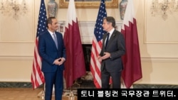 토니 블링컨 국무장관이 지난 22일 워싱턴 국무부에서 모하메드 빈 압둘 라흐만 알 써니 카타르 외무장관을 만났다. 사진=토니 블링컨 국무장관 트위터.
