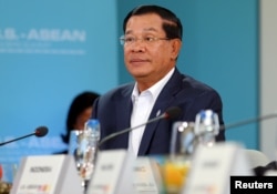 FILE - Hun Sen, Prime Minister of Cambodia listens to U.S. President Barack Obama speak during a 10-nation Association of Southeast Asian Nations (ASEAN) summit in Rancho Mirage, California, Feb. 15, 2016.
