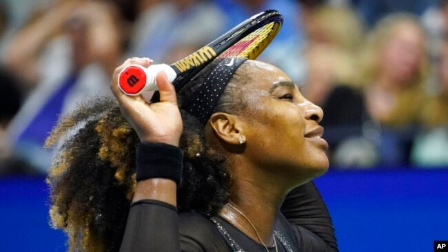 Serena Williams reacts during a match against Ajla Tomljanovic, of Australia, during the third round of the US Open tennis championships, Sept. 2, 2022, in New York.