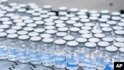 ARCHIVO - Frascos de la vacuna de refuerzo actualizada de Pfizer contra el COVID-19 en producción en Kalamazoo, EEUU, en agosto de 2022.
