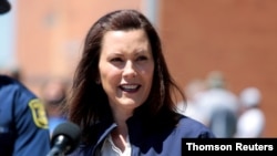 La gobernadora de Michigan, Gretchen Whitmer, durante una rueda de prensa en mayo del 2020. 