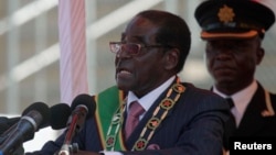 Zimbabwe's President Robert Mugabe addresses supporters during celebrations to mark the country's Defense Forces Day in the capital Harare, Aug. 13, 2013.