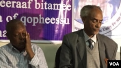 Merara Gudina and Beyene Petros of Medrek at a Press Conference in Addis Ababa May 2015