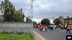 Ethiopians protest against the United States outside the U.S. embassy in the capital Addis Ababa, Ethiopia, Nov. 25, 2021. 