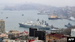 A view of the far-eastern Russian port of Vladivostok from an observation point on April 23, 2019.