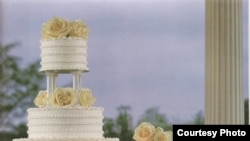 Large cakes are often part of a wedding party.