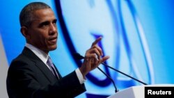 U.S. President Barack Obama holds a news conference with reporters at the end of the G-20 summit at the Kaya Palazzo Resort in Antalya, Turkey, Nov. 16, 2015. 