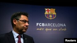 Le président du FC Barcelone Josep Maria Bartomeu lors d'une conférence de presse à Barcelone, le 29 mai 2017.